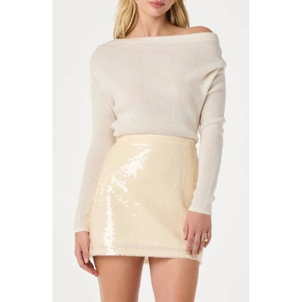 ASTR The Label Womens One Shoulder Ribbed Knit Sweater Cream Effortless  Modest